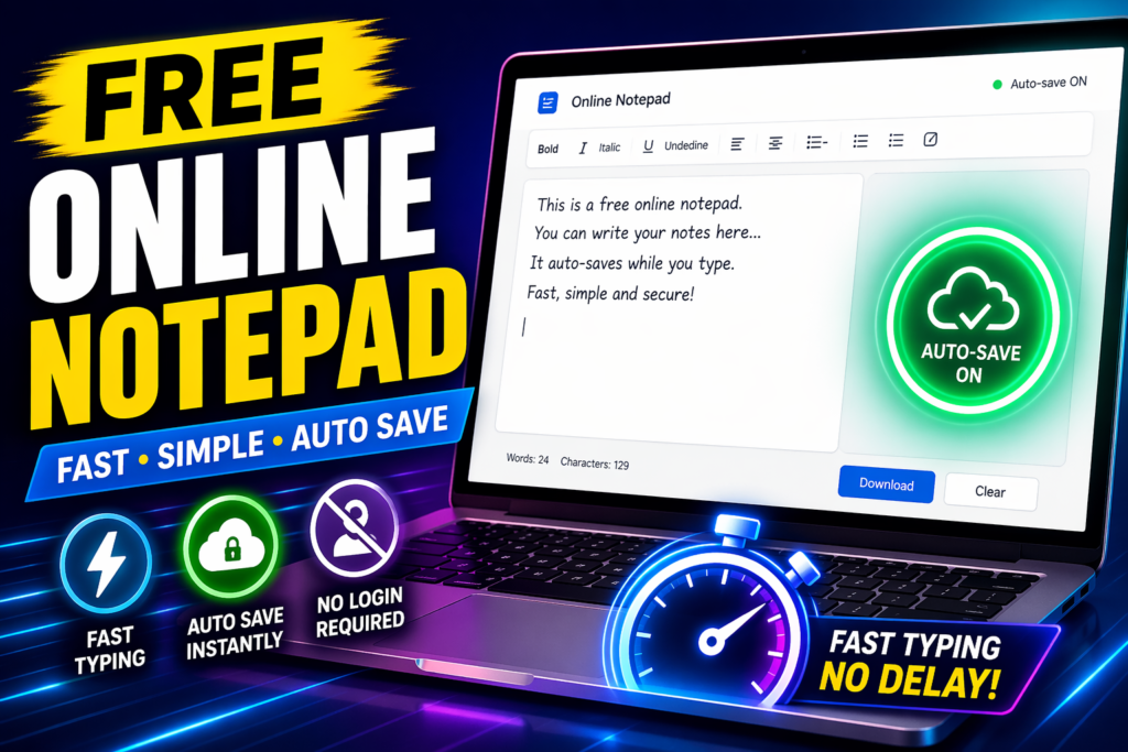 Free online notepad interface with clean text editor and auto save features