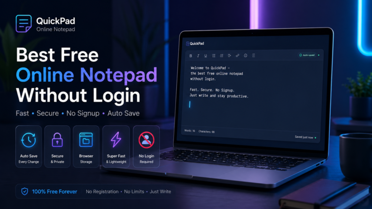 Free online notepad without login with secure auto-save and distraction-free writing editor