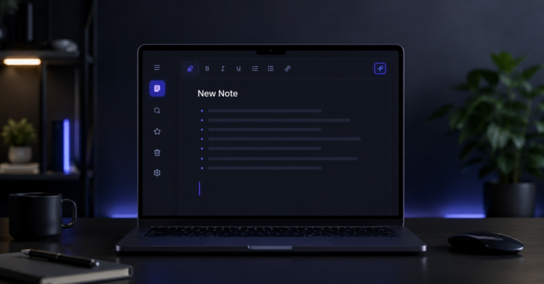 A person using a free online notepad on a laptop to boost daily productivity
